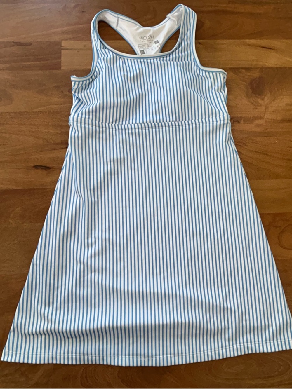 Prodoh Light Blue Stripe Racerback Casual Dress w/ Built in Bra Womens Size S